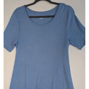 Soft Surroundings Santiago Maxi Dress Petite M Textured Short Sleeve Blue Soft